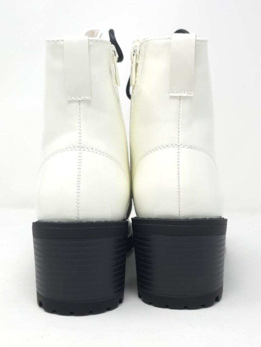 Combat Boots Chunky Heel Lace Up Side Zipper Faux Leather White Pat Ankle Boot - Picture 6 of 12